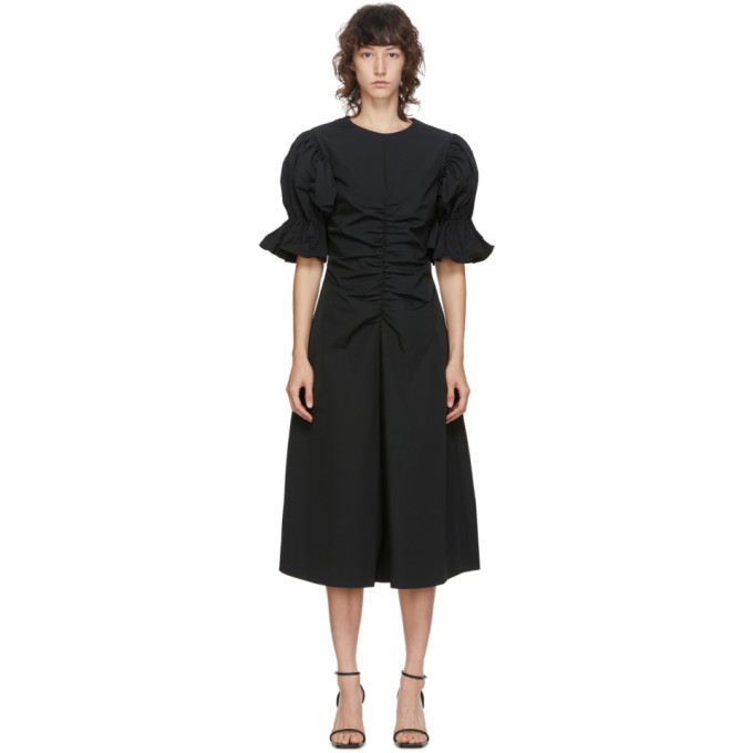 Edit Black Flare Ruched Sleeve A-Line Dress