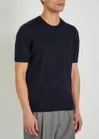Boss Fine-knit Wool T-shirt Navy