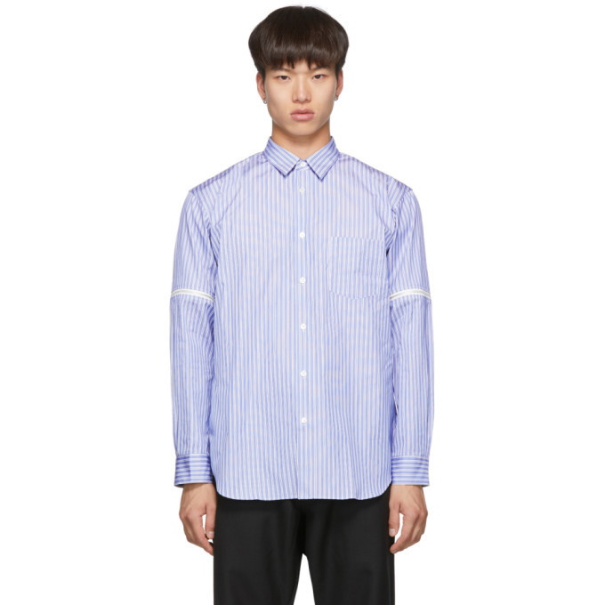 Photo: Comme des Garcons Shirt White and Blue Stripe Zip-On Sleeves Shirt