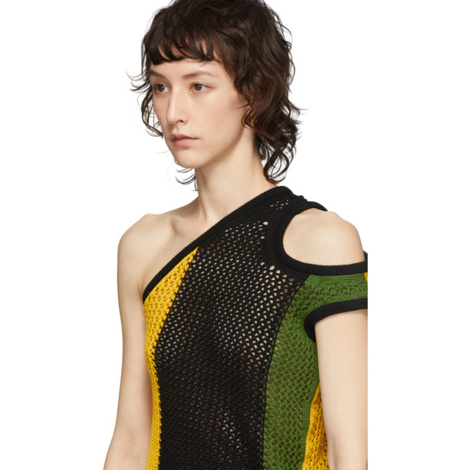 Telfar Black and Yellow Mesh Asymmetric Tank Top Telfar