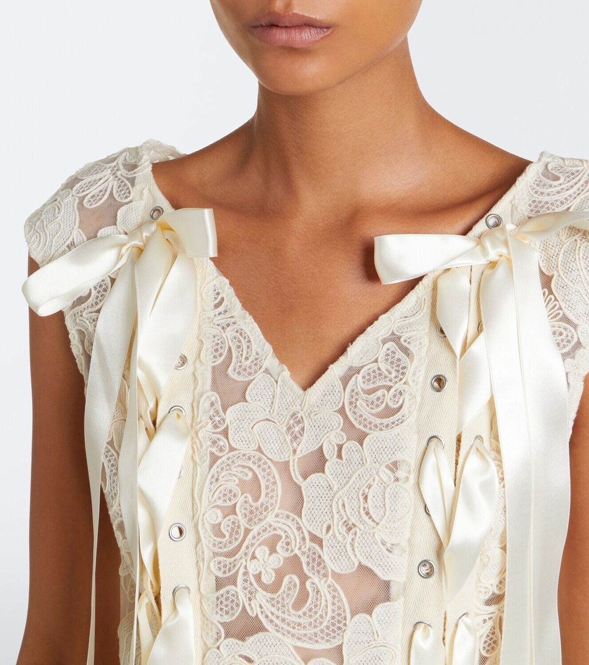Simone Rocha Unraveling bow-detail lace top