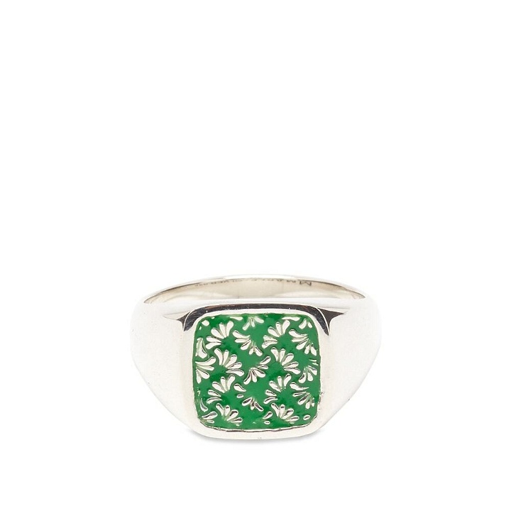 Photo: Maple Men's Floral Signet Ring in Silver/Green