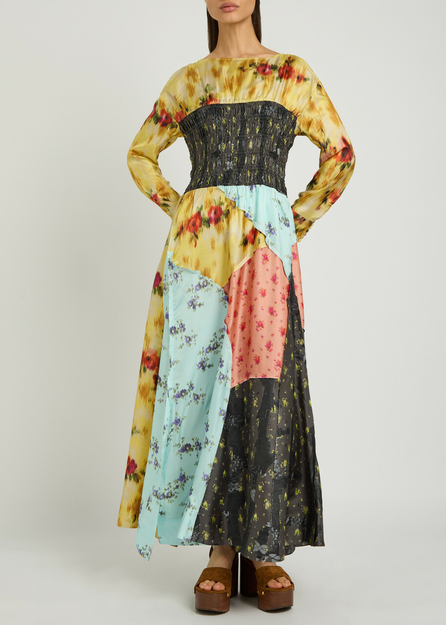 Ganni Printed Silk Maxi Dress Multicoloured