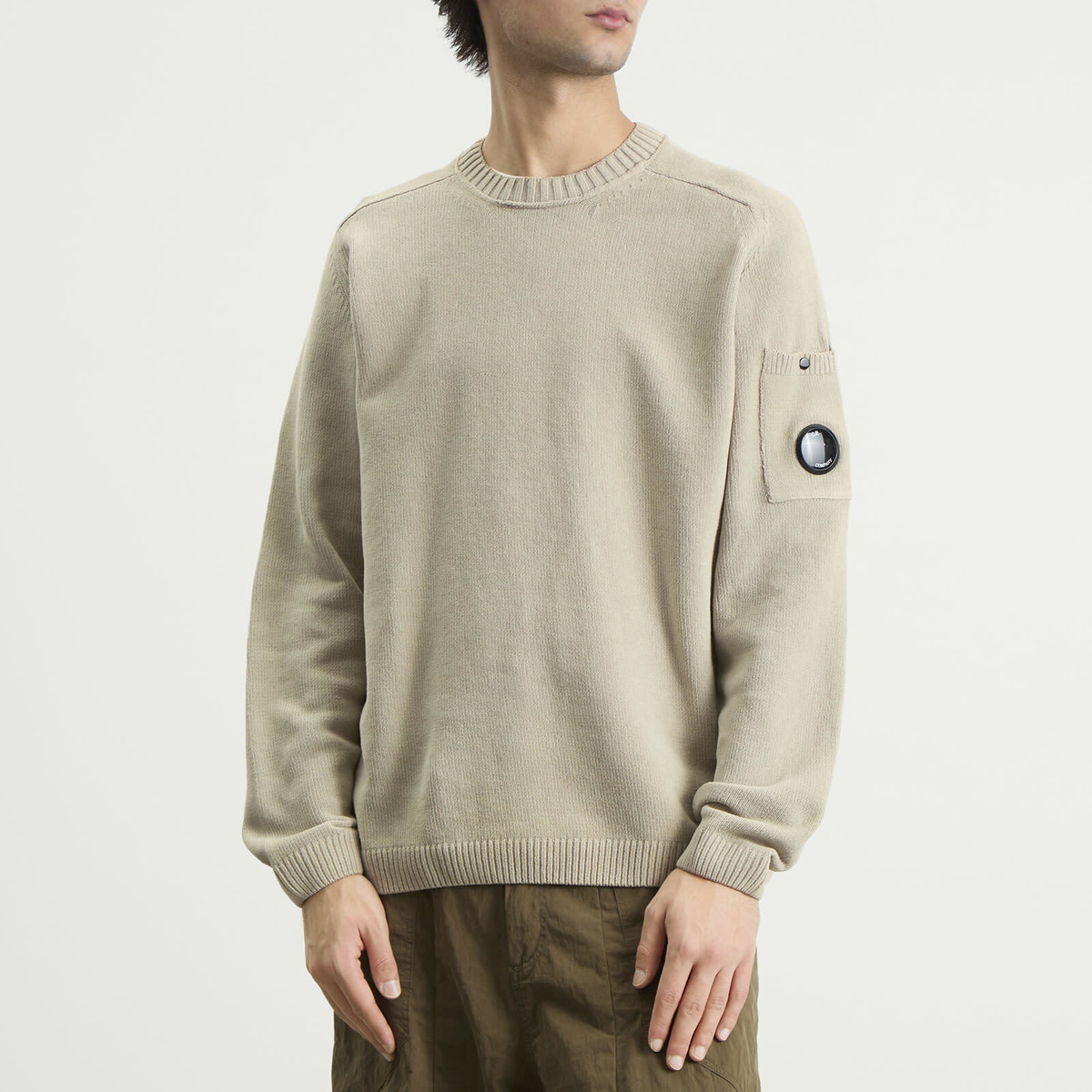 C.P. Company Men's Cotton Chenille Crewneck Lens Sweater in Dove