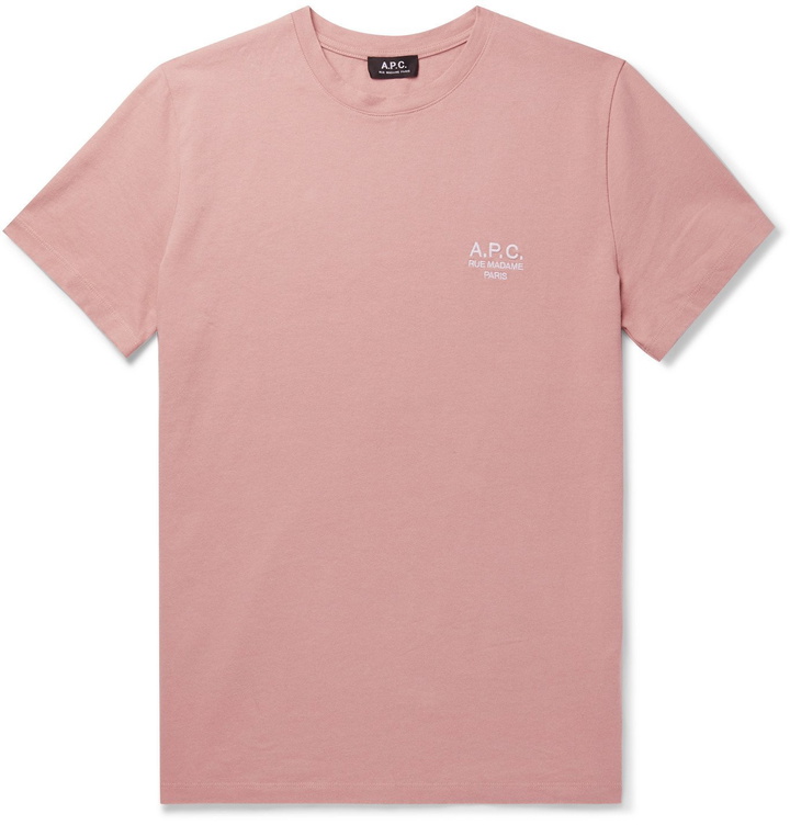 Photo: A.P.C. - Raymond Logo-Embroidered Cotton-Jersey T-Shirt - Pink