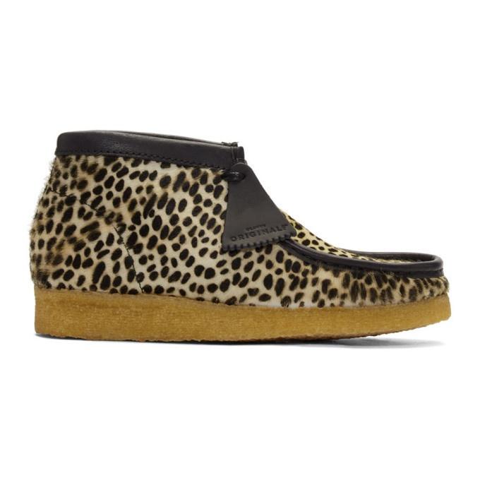 Photo: Clarks Originals Beige and Black Pony Hair Cheetah Wallabee Boots