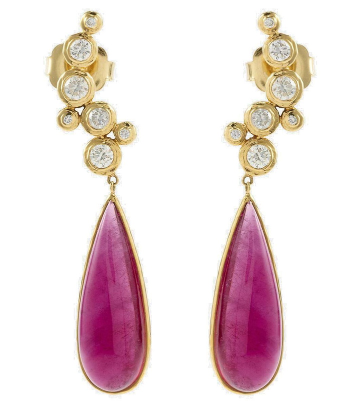 Photo: Octavia Elizabeth Floating Nesting Gem 18kt gold drop earrings with diamonds and rubellites