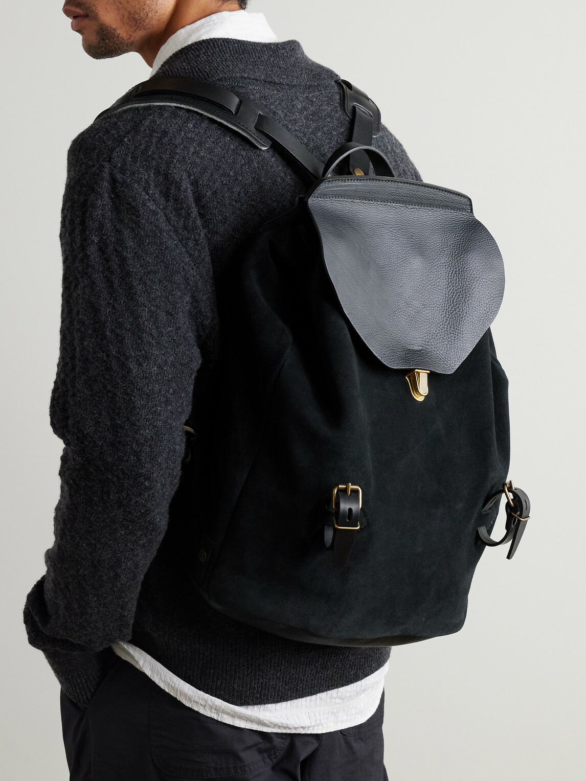 Bleu de Chauffe - Zibeline Suede and Full-Grain Leather Backpack