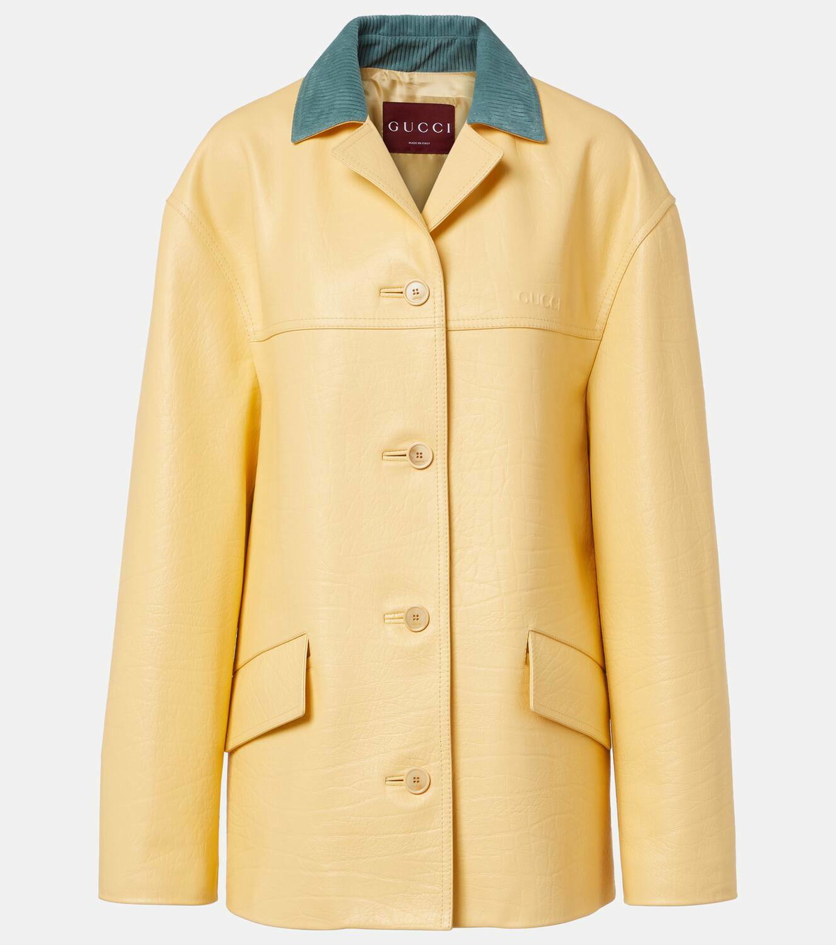 Gucci Logo corduroy-trimmed leather jacket