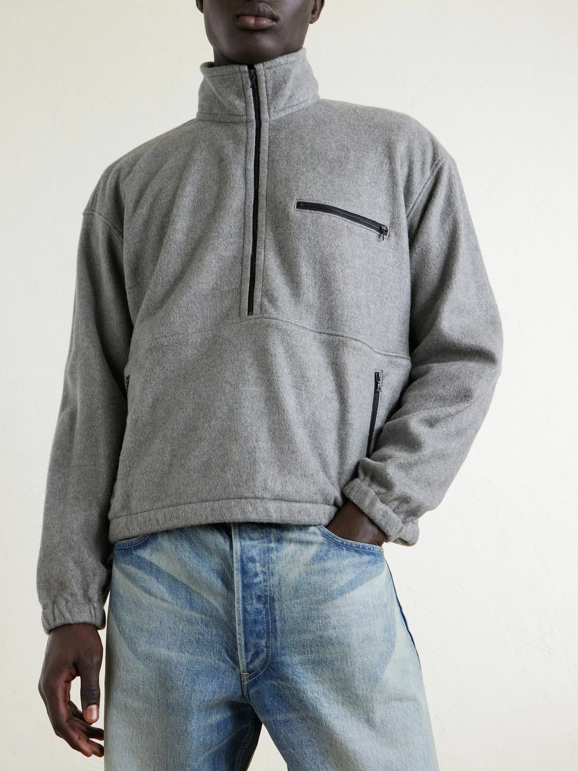Auralee - Silk-Fleece Half-Zip Sweatshirt - Gray Auralee