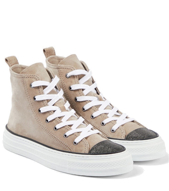 Photo: Brunello Cucinelli Monili-embellished high-top suede sneakers