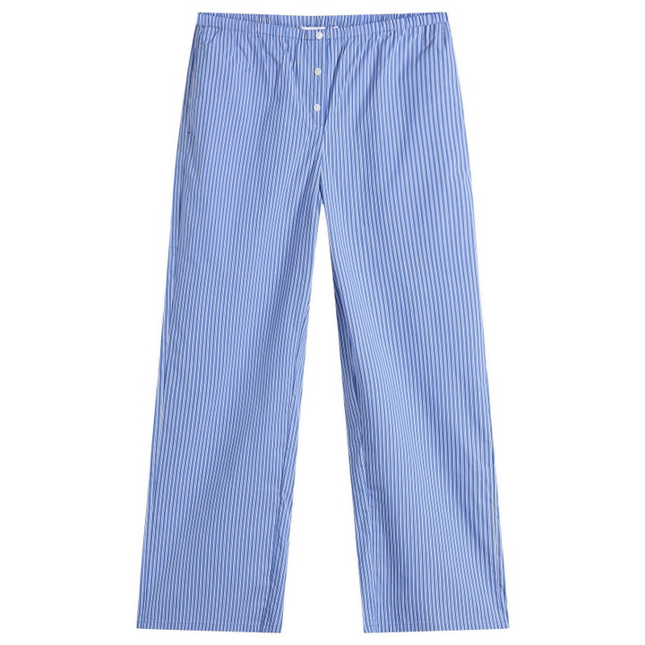 Photo: Good American Women's Poplin Lace Trimmed Pull On Pants in Blue/White Stripe