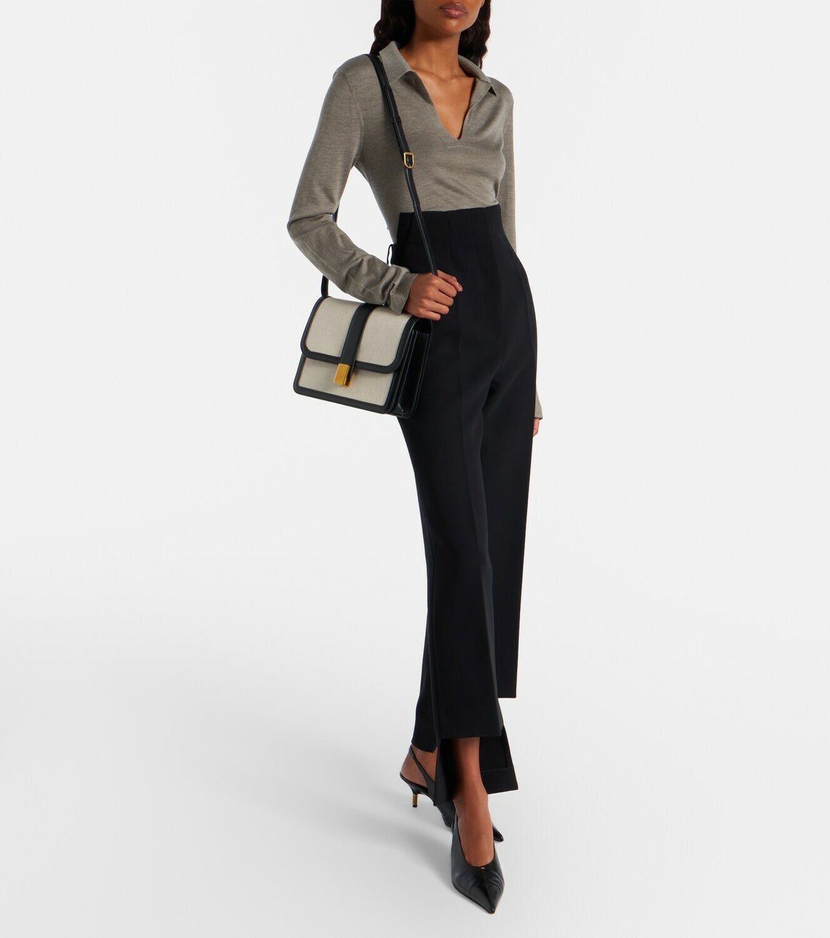 Khaite Blake leather-trimmed canvas crossbody bag