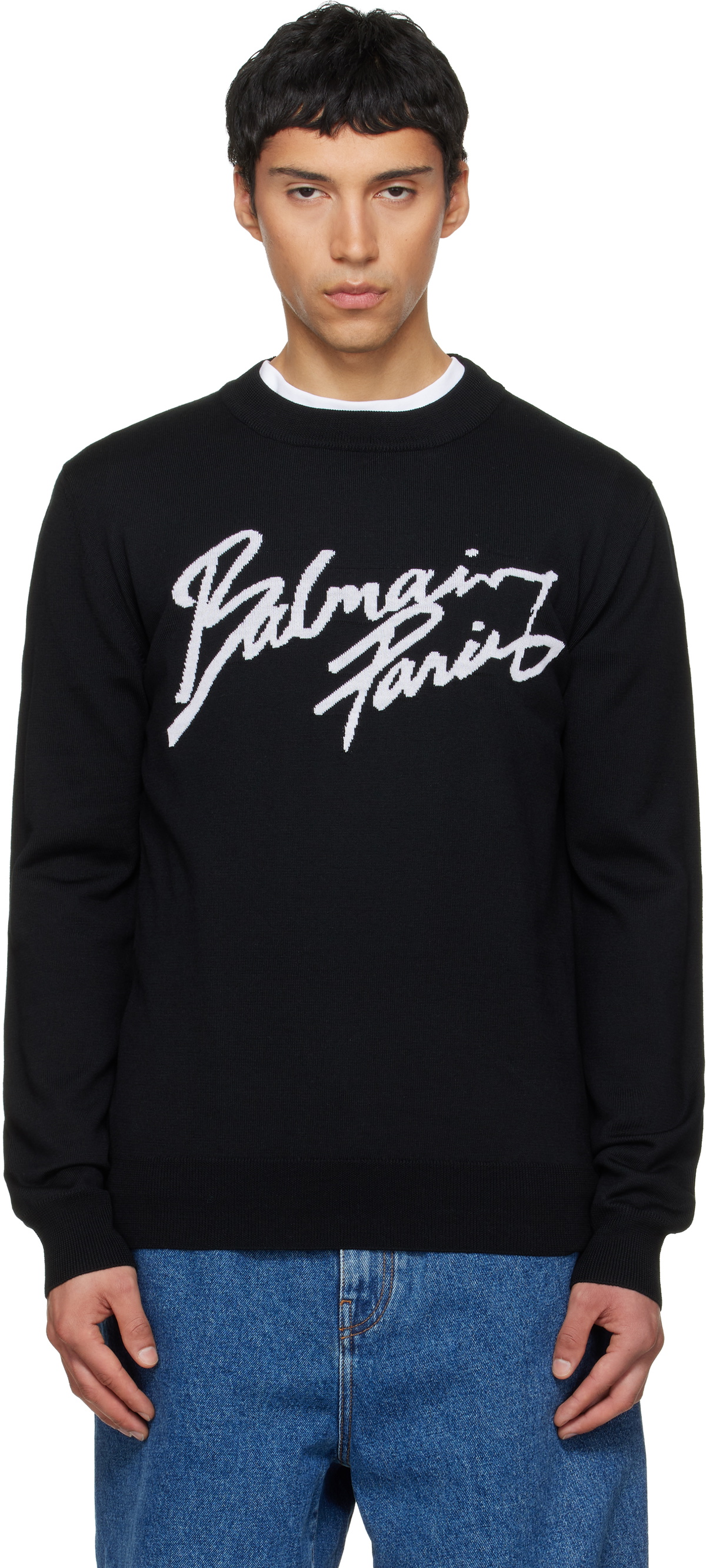 Balmain Black Merino Wool Sweater