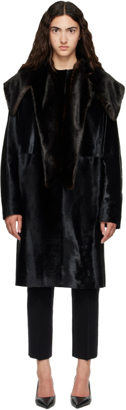 Photo: Loulou de Saison Black LOTTA Pony-Effect Leather Coat