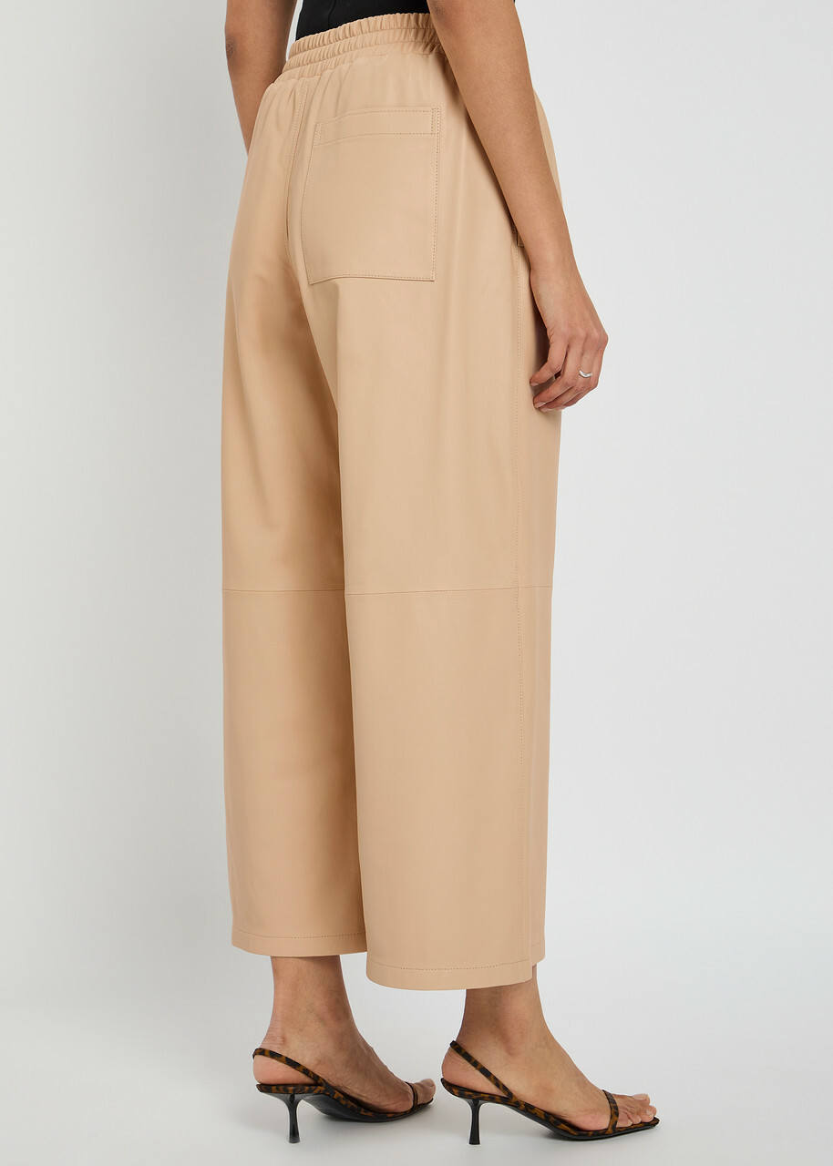 Arma Elizabeth Wide-leg Leather Trousers Beige