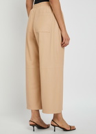 Arma Elizabeth Wide-leg Leather Trousers Beige