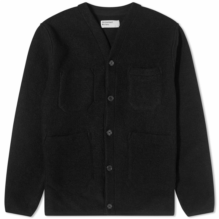 Photo: Universal Works Men's Wool Fleece Cardigan in Black