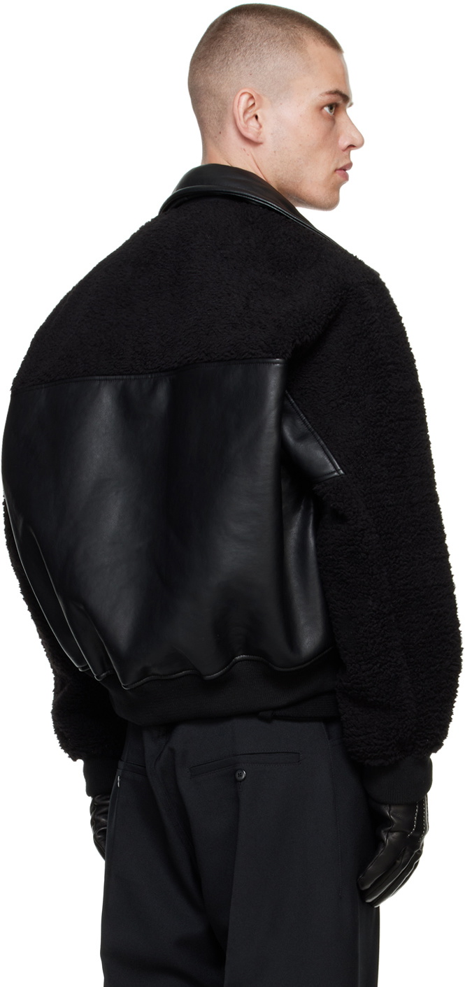 Random Identities Black Faux-Shearling & Faux-Leather Bomber Jacket