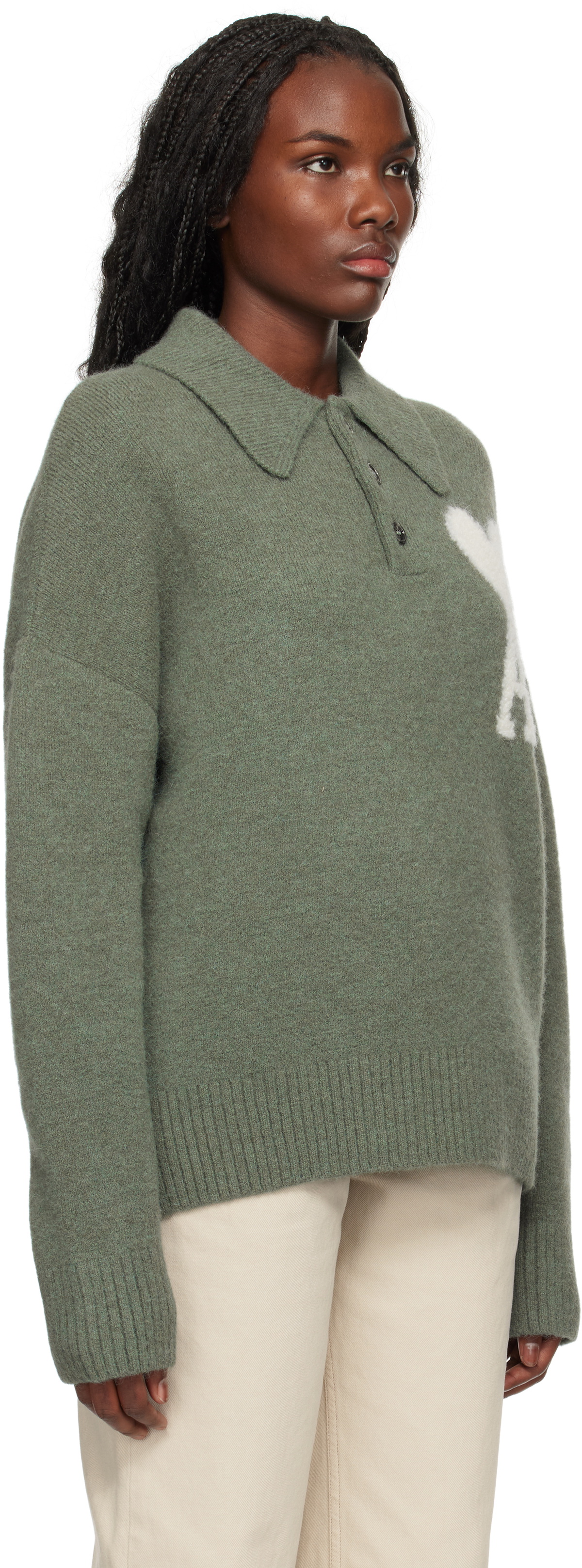 AMI PARIS レディース長袖シャツ 緑　AMI de Coeur AMI Paris Green Ami de Coeur Polo AMI