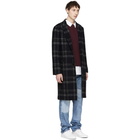 John Elliott Navy and Back Plaid Scarlet Overcoat