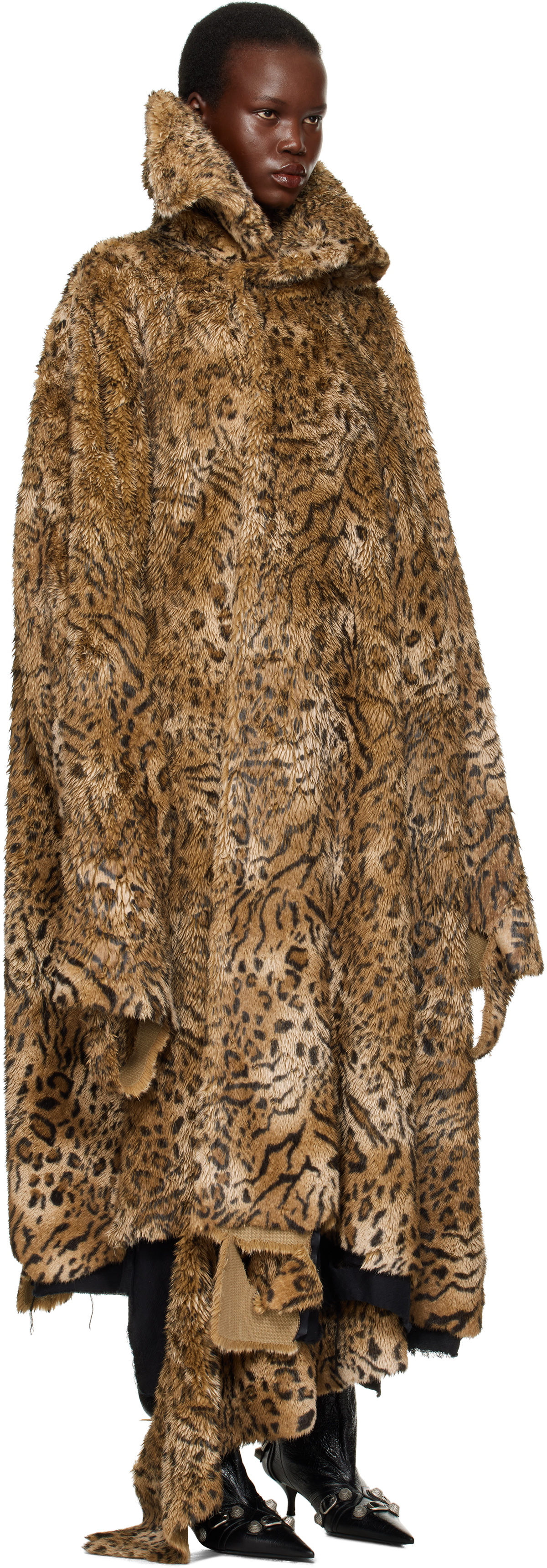 Balenciaga Brown & Black Leopard Faux-Fur Coat Balenciaga