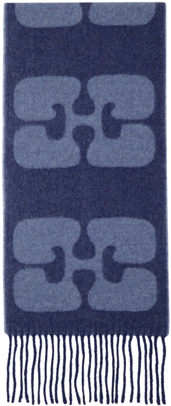 Photo: GANNI Navy Narrow Logo Scarf