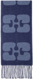 GANNI Navy Narrow Logo Scarf