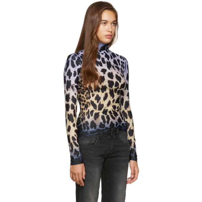 R13 Black and Off White Faded Leopard Turtleneck R13