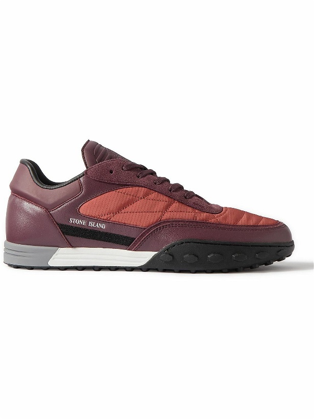 Photo: Stone Island - Football Leather, Suede and Canvas Sneakers - Burgundy