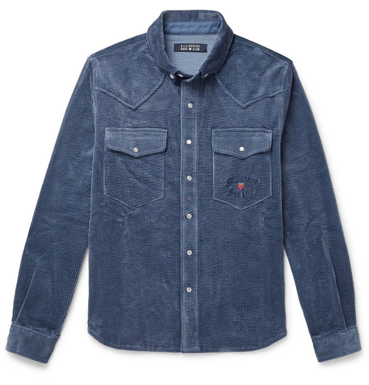 Photo: Billionaire Boys Club - Button-Down Collar Logo-Embroidered Cotton-Corduroy Shirt - Blue