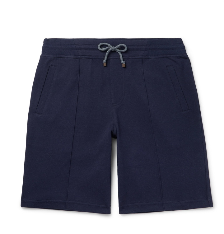 Photo: Brunello Cucinelli - Cotton-Blend Jersey Drawstring Shorts - Blue