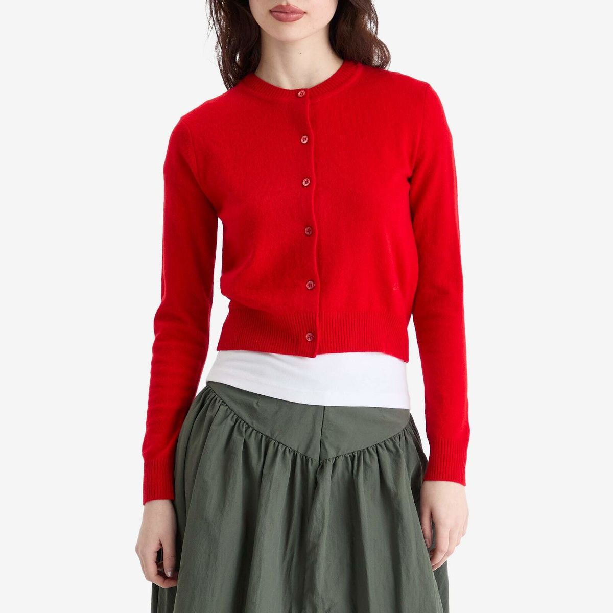 DUNST Women's Essential Crewneck Knit Cardigan in Red