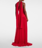 Monique Lhuillier Vermilion crêpe and chiffon corset gown