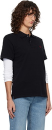 AMI Paris Black Cotton Ami de Coeur Polo