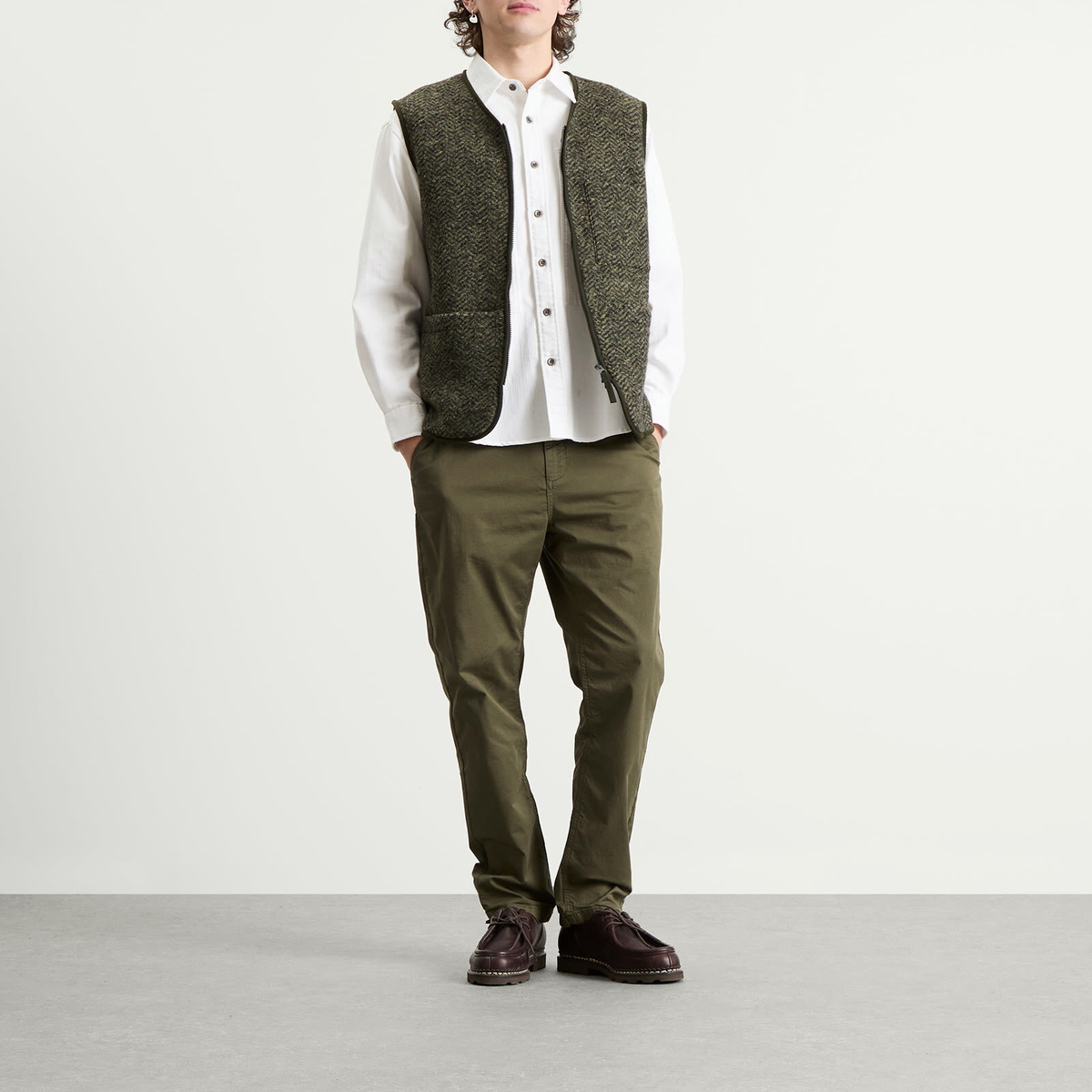 Kestin Men's Bute Vest in Moss Herringbone Wool