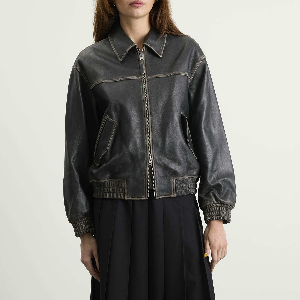 DUNST Women's Refined Leather Blouson in Brushed Black