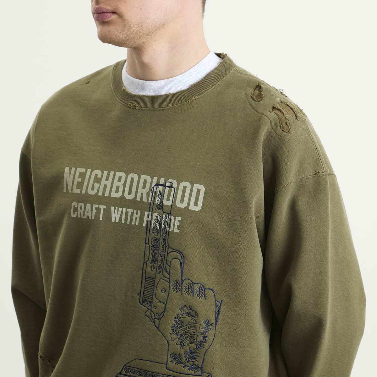 Neighborhood Men's Embroidered Savage Sweatshirt in Olive Drab