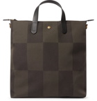Mismo - Leather-Trimmed Checked Canvas-Jacquard Tote Bag - Green