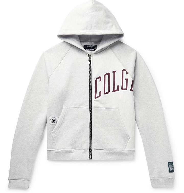 Photo: Reese Cooper® - Panelled Printed Loopback and Fleece-Back Cotton-Jersey Zip-Up Hoodie - Gray