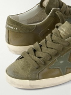 Golden Goose - Super-Star Distressed Suede-Trimmed Full-Grain Leather Sneakers - Green