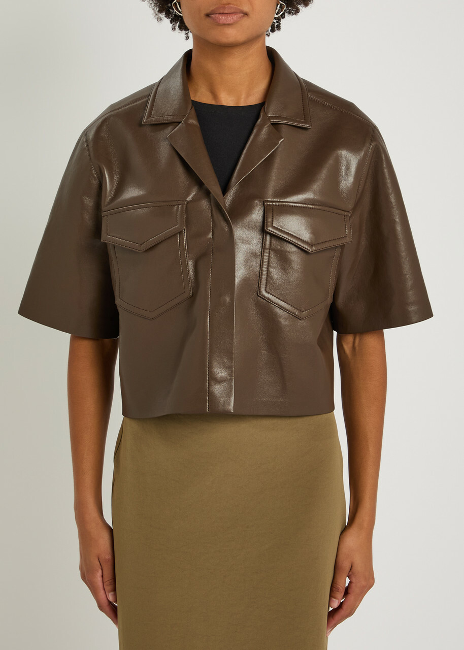 Nanushka Maisie Faux Leather Shirt Chocolate