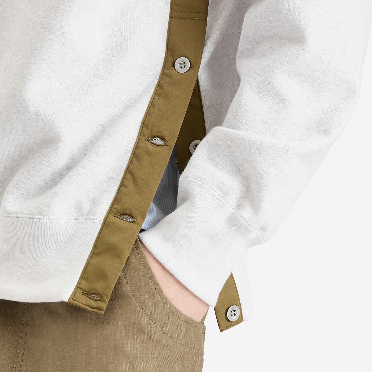 Comme des Garçons Homme Men's Cotton Nylon Crew Sweat in Bleach/Khaki