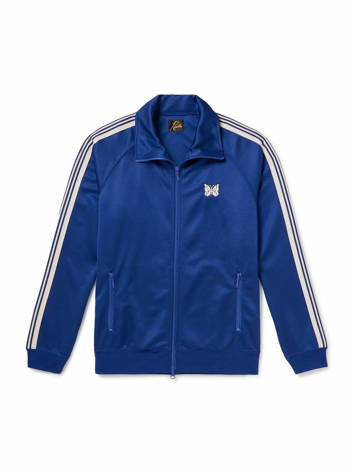 Photo: Needles - Webbing-Trimmed Logo-Embroidered Tech-Jersey Track Jacket - Blue