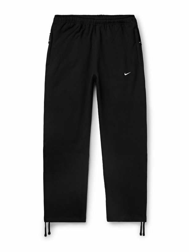 Photo: Nike - Solo Swoosh Straight-Leg Logo-Embroidered Cotton-Blend Jersey Sweatpants - Black