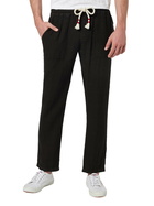 MC2 Saint Barth Man Black Linen Calais Pants With Drawstring
