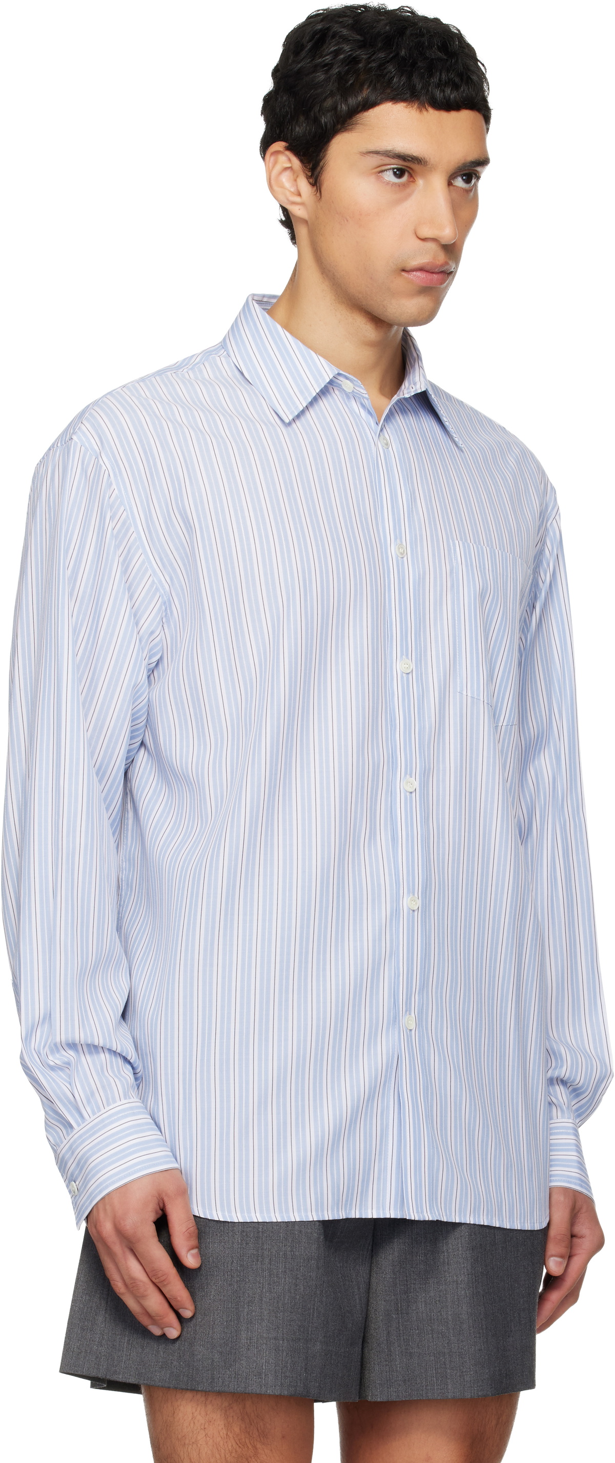We11done Blue Striped Basic Shirt