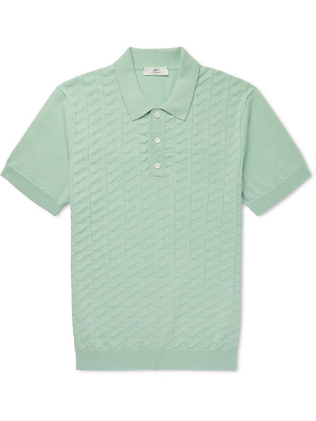 Photo: Mr P. - Knitted Textured Organic Cotton Polo Shirt - Green