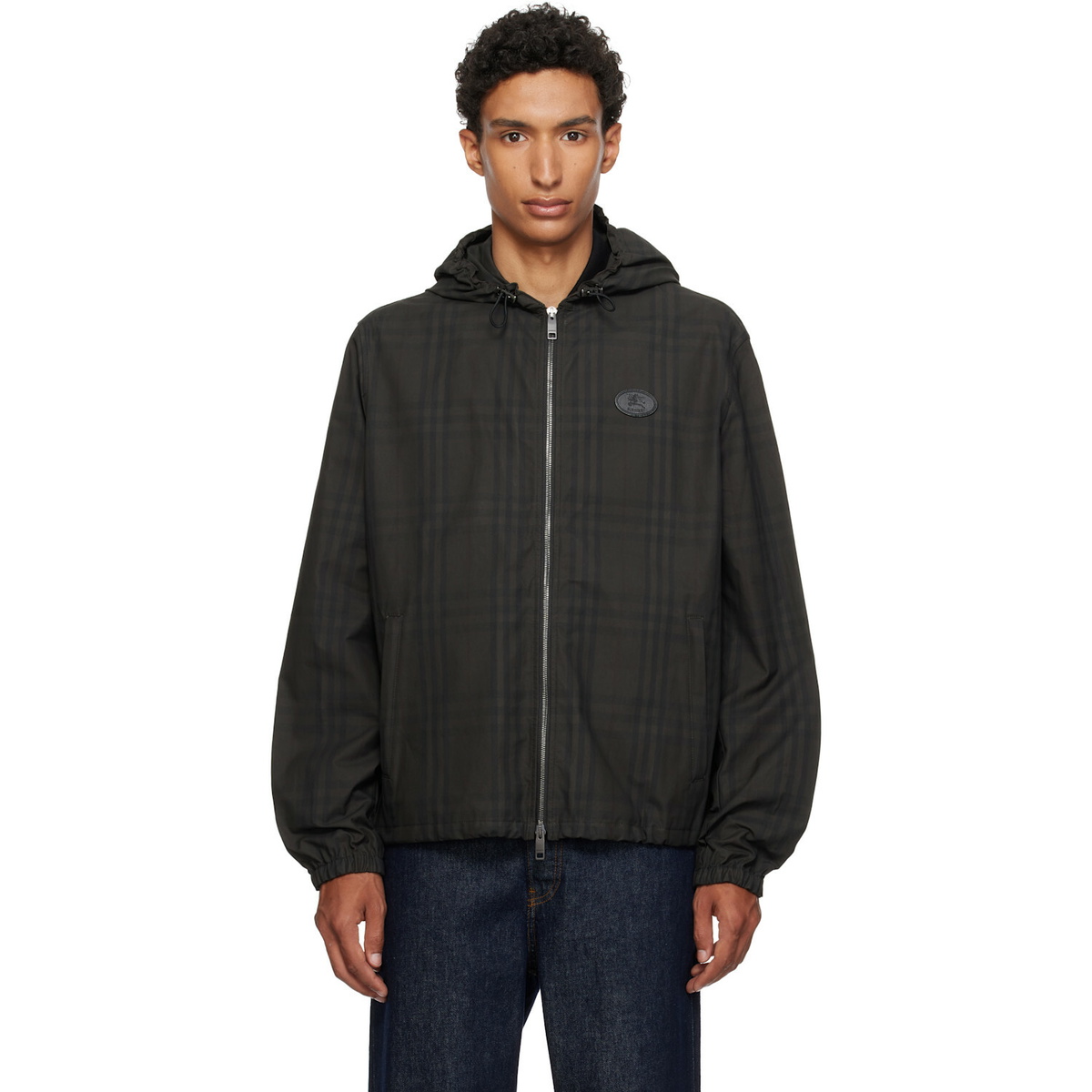 Burberry Black Check Cotton Newport Hooded Jacket
