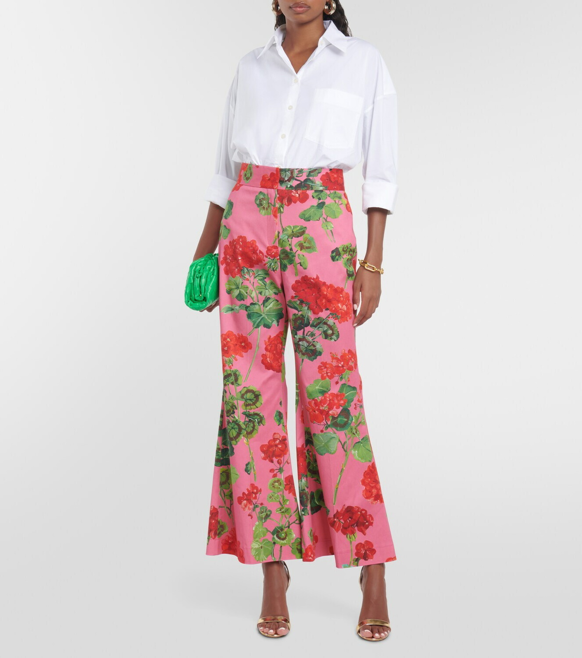 Oscar de la Renta Floral high-rise cotton-blend flared pants